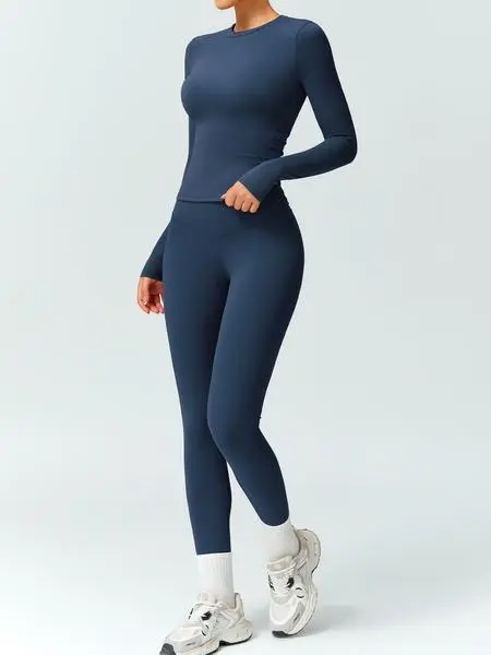 Women's Solid Color Long Sleeve Tee & Leggings Tracksuit Set