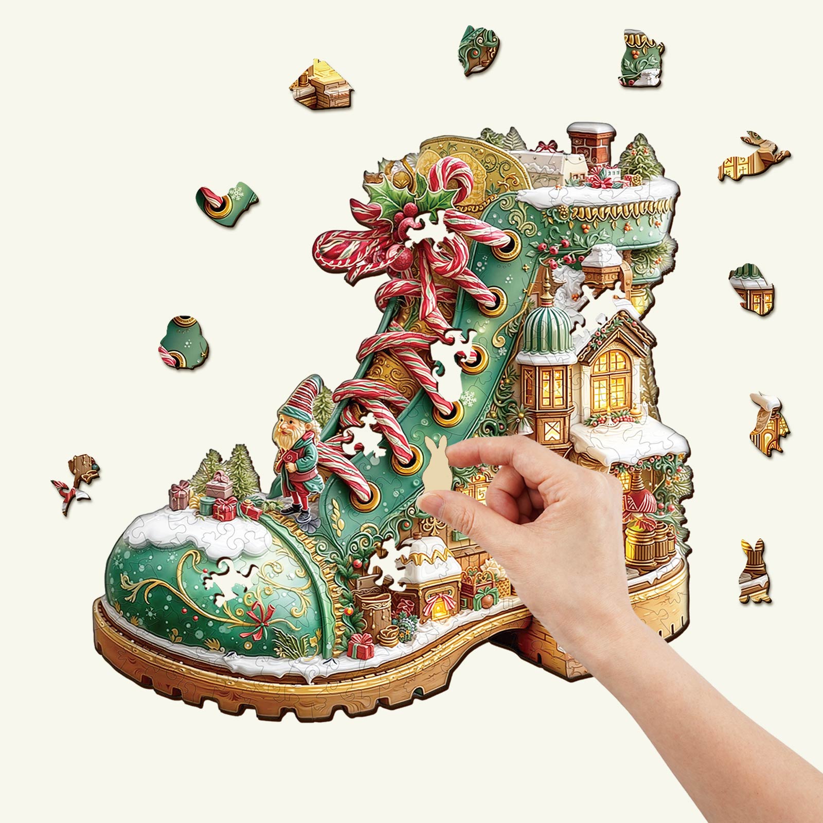 Christmas Snow Boot Hut Wooden Jigsaw Puzzle