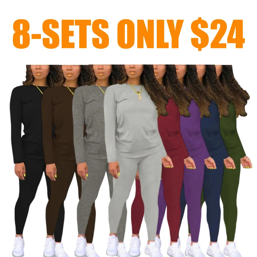 Women's Minimalist Chic Solid Long Sleeve Tee & Elastic Waist Pants Set