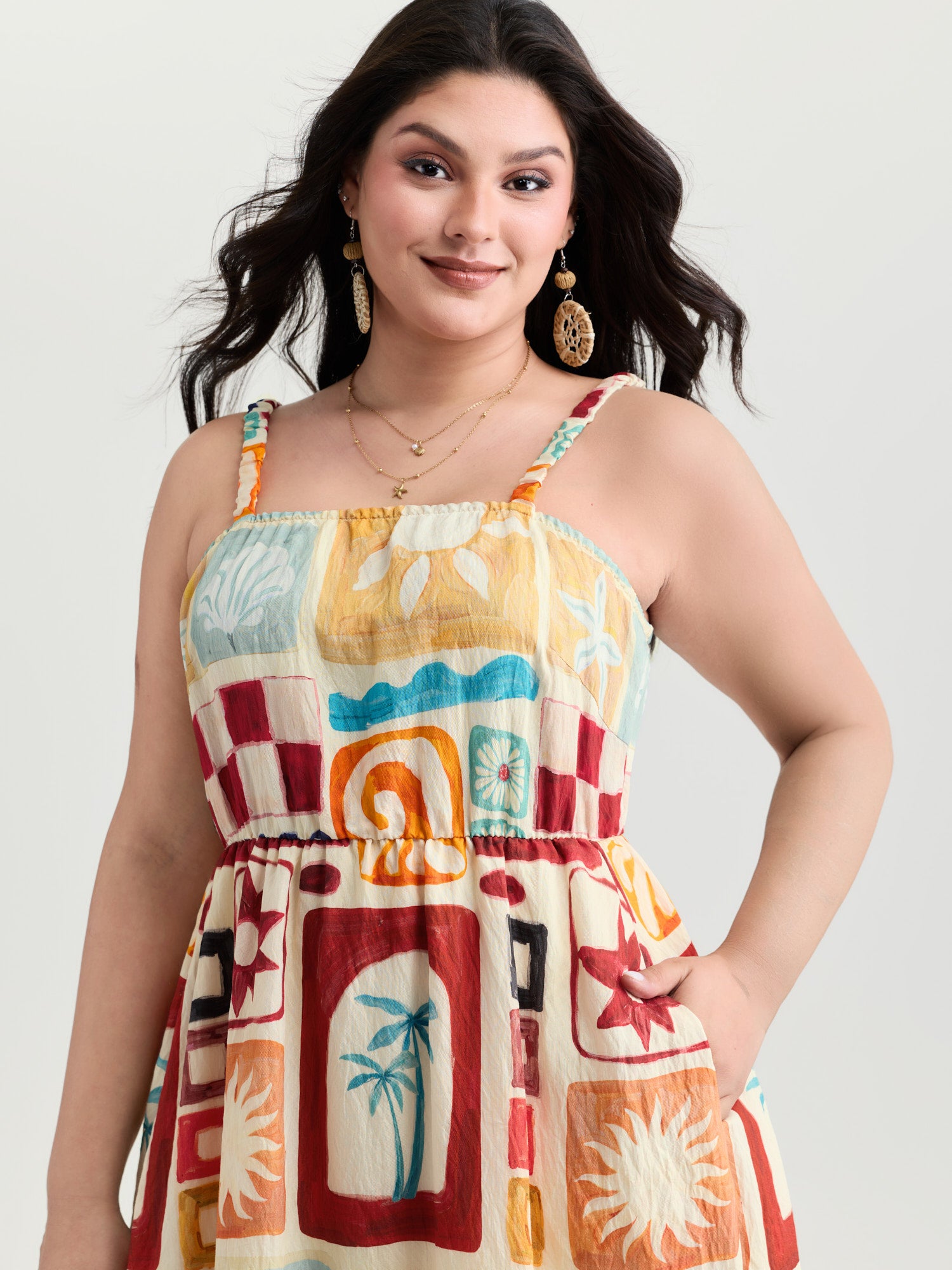 Playful Collage Print Cami Midi Dress