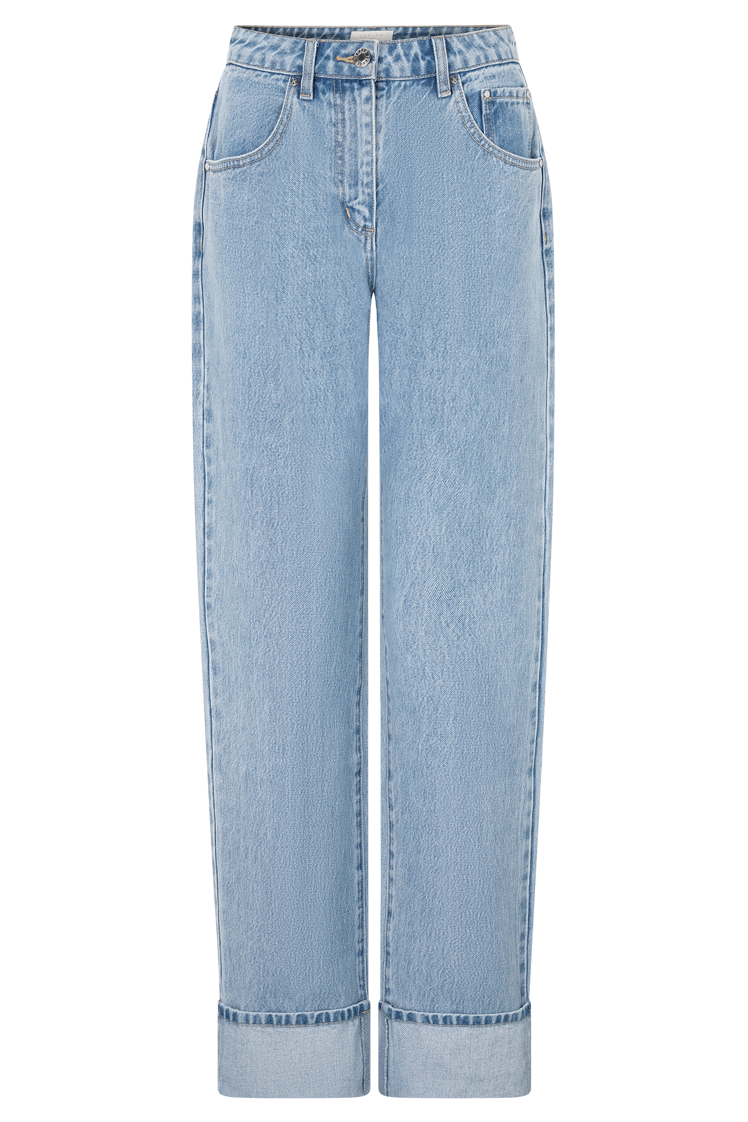 Blue Straight Leg Cuffed Jeans