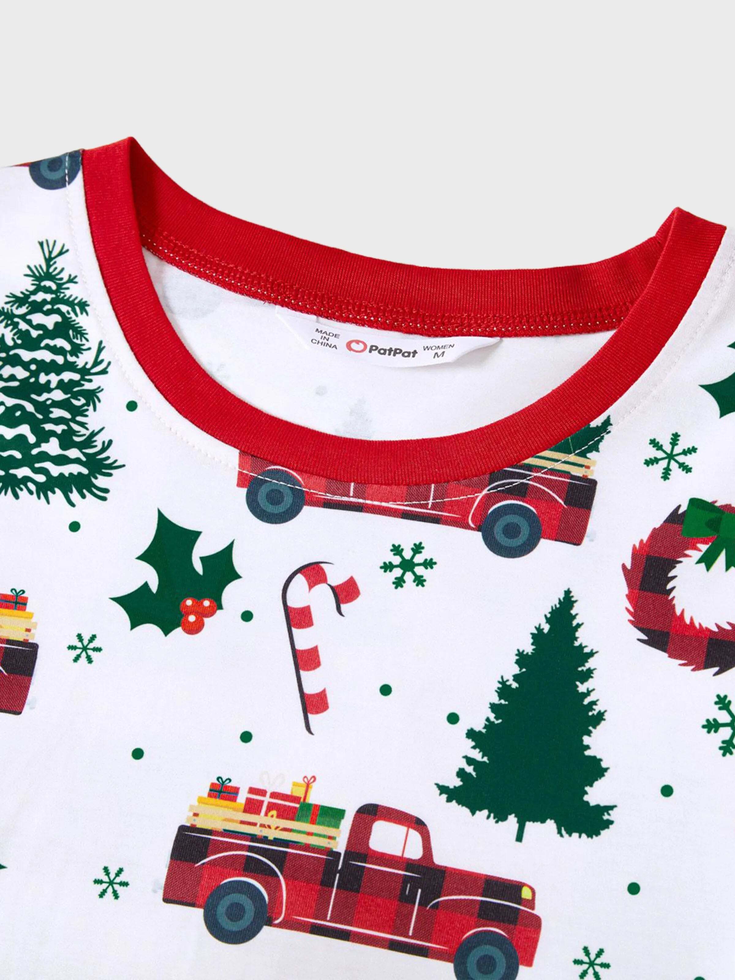 Christmas Family Matching Allover Xmas Tree & Car Print Long-sleeve Pajamas Sets with Christmas Socks Multi-color