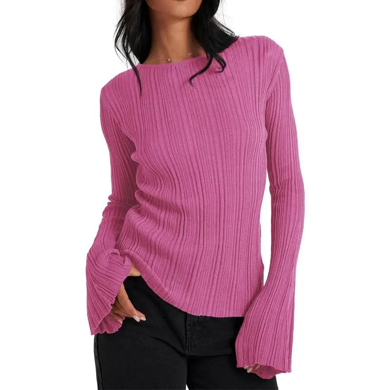 Women’s Bell Sleeve Knit Top – Lightweight Fall Pullover