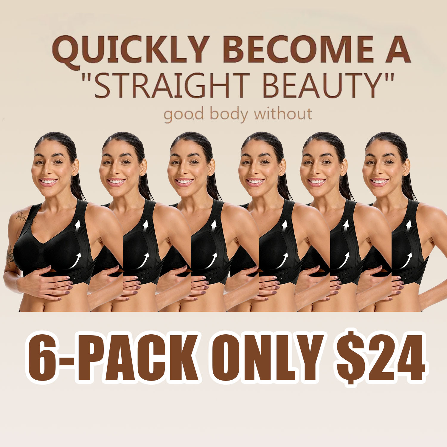 【Postural correction】Women’s Beige Wireless Bra, Soft Breathable Non-removable Moulded Cups, Yoga Fitness Sportswear for Gym & Daily Training