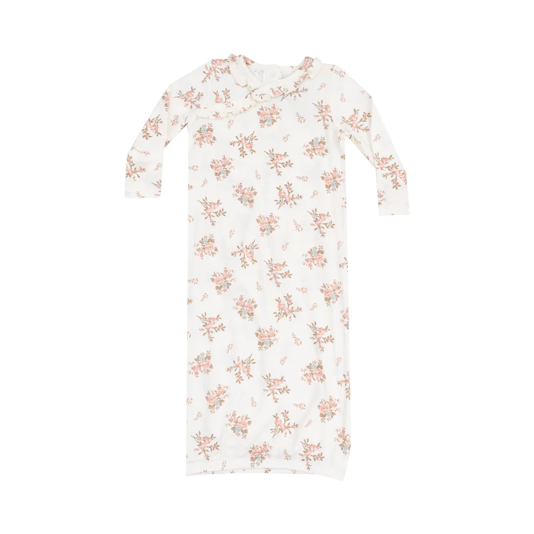 KIMONO GOWN AND HAT SET - VINTAGE ROSEBUDS - 0-3M