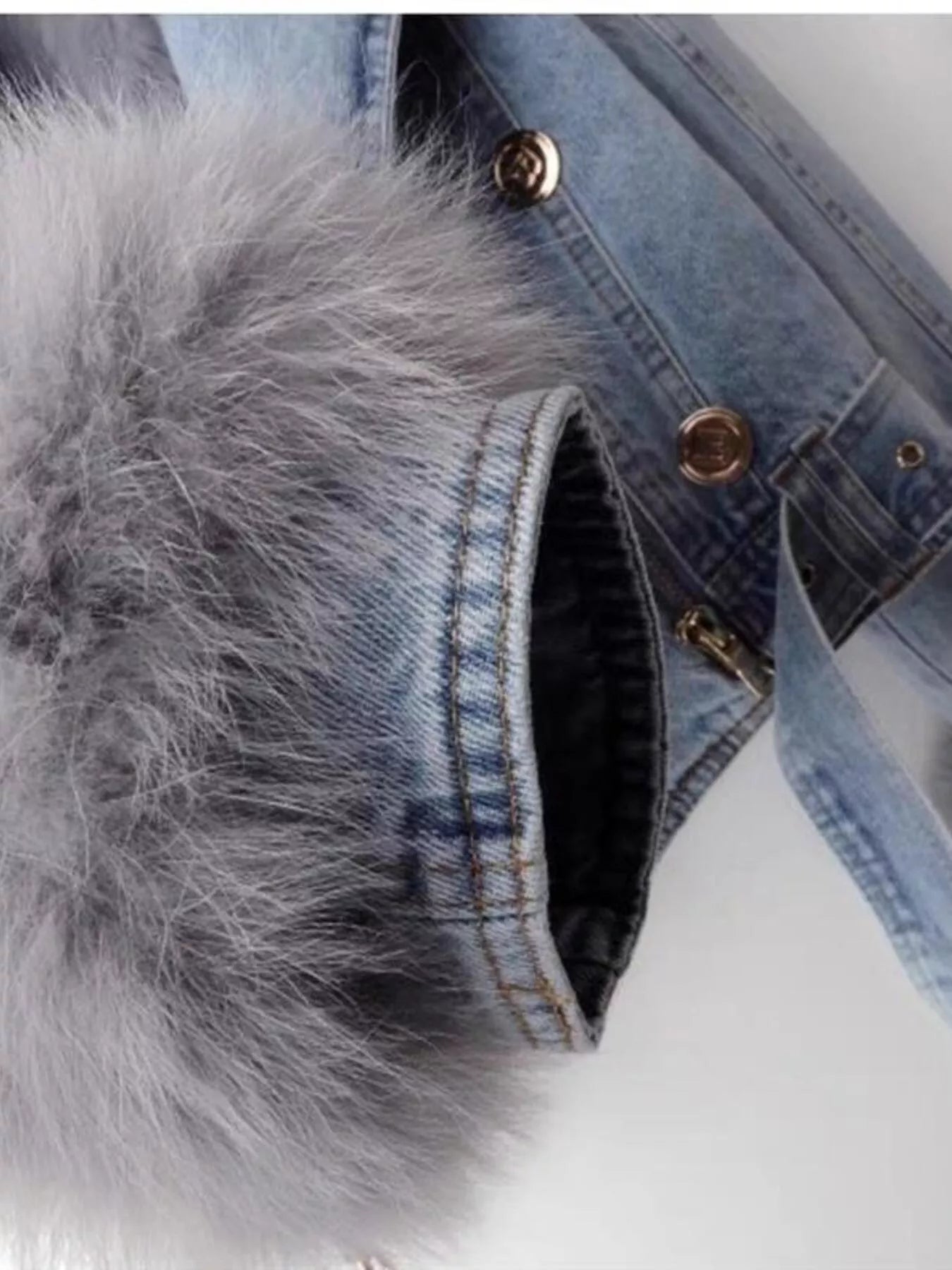 Full Size Faux Fur Collar Denim Jacket Plus Size