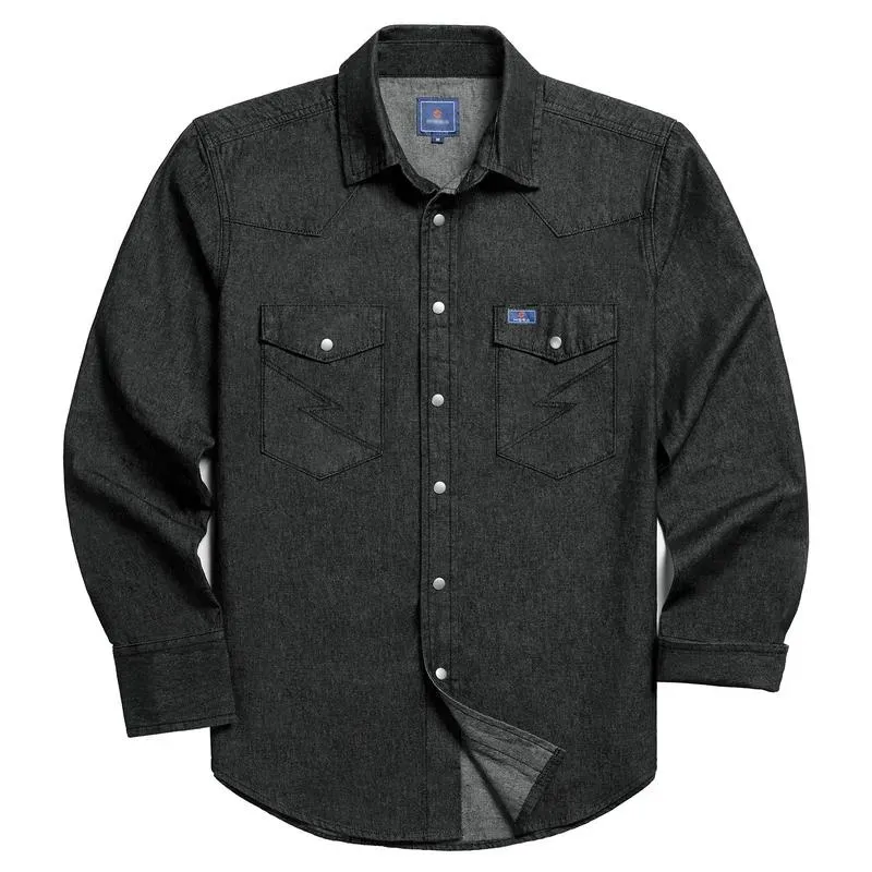 🔥HOT-SALE 🔥Men's Long Sleeve Stone-Washed and Pre-Washed Denim Work Shirt