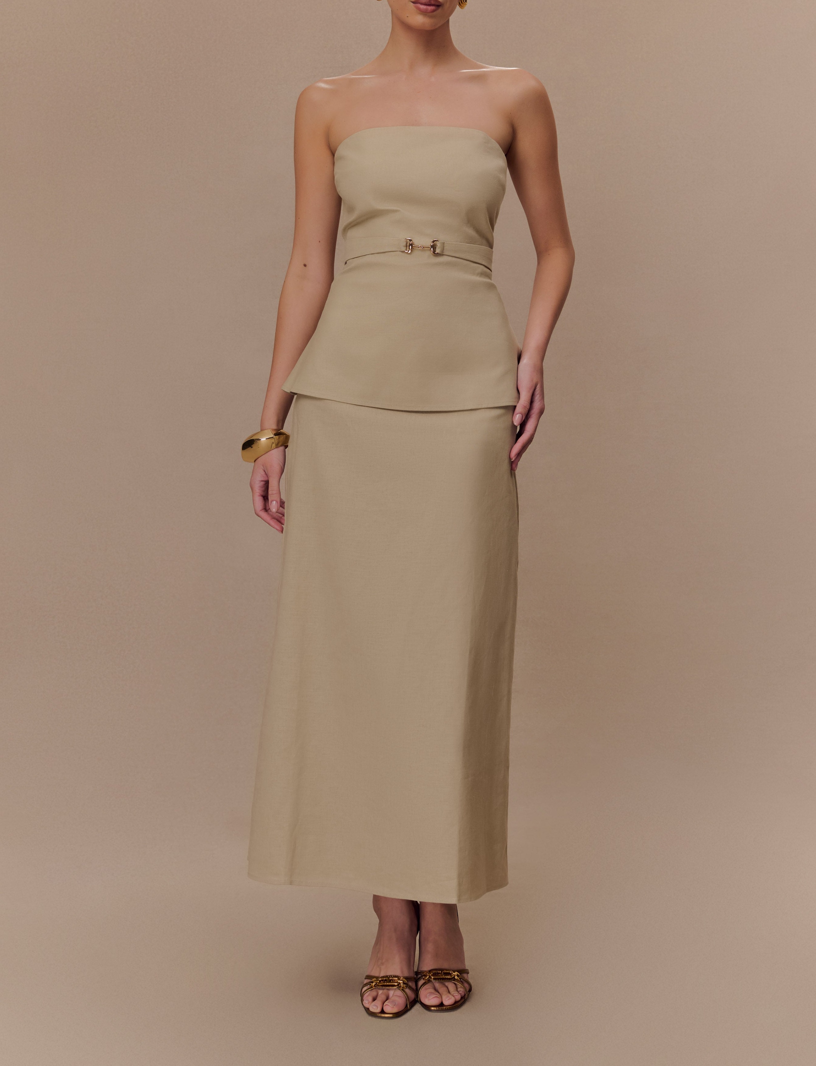 Natural Strapless Linen Top