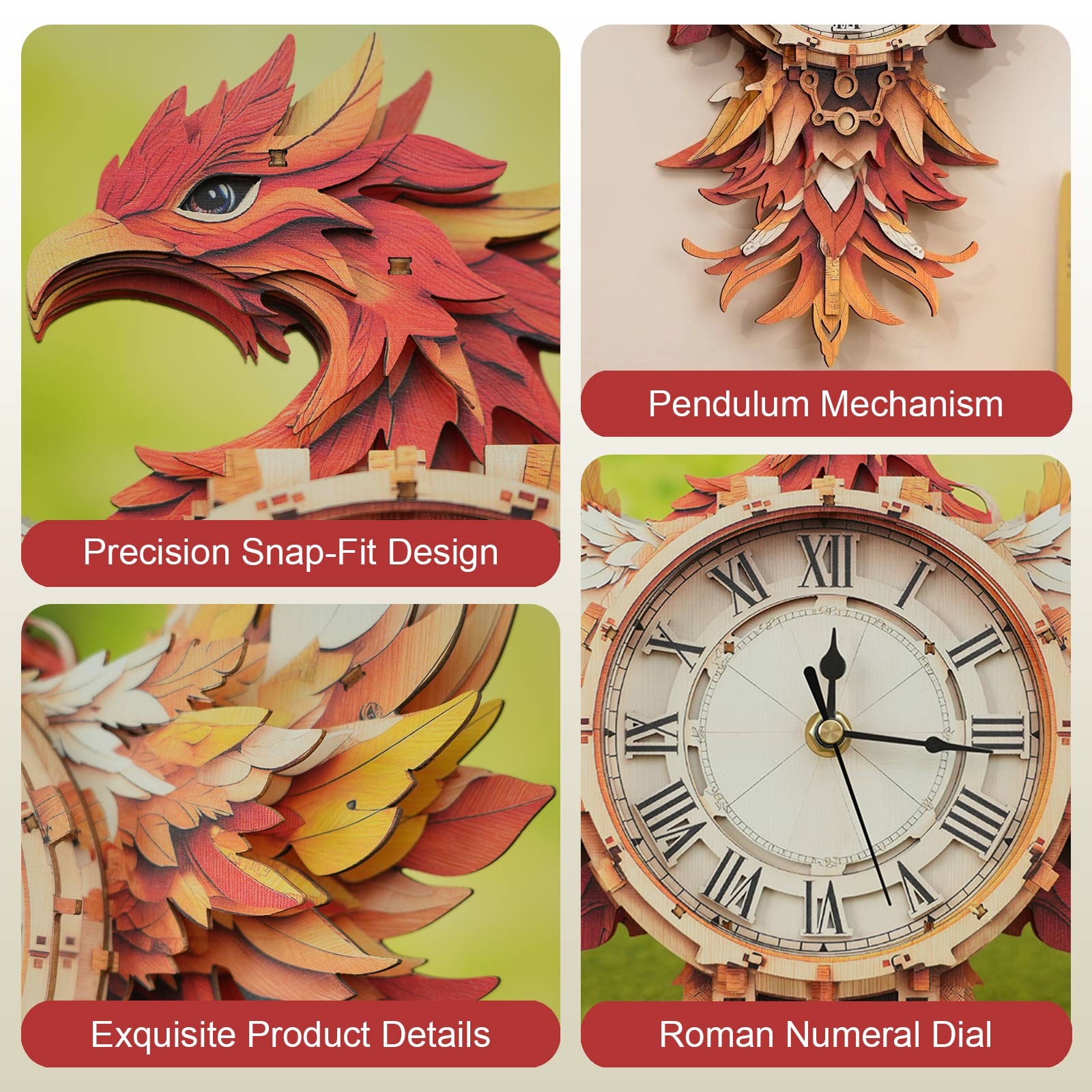 Phoenixâ€“ DIY Wooden Clock, 3D Puzzle Craft Kit