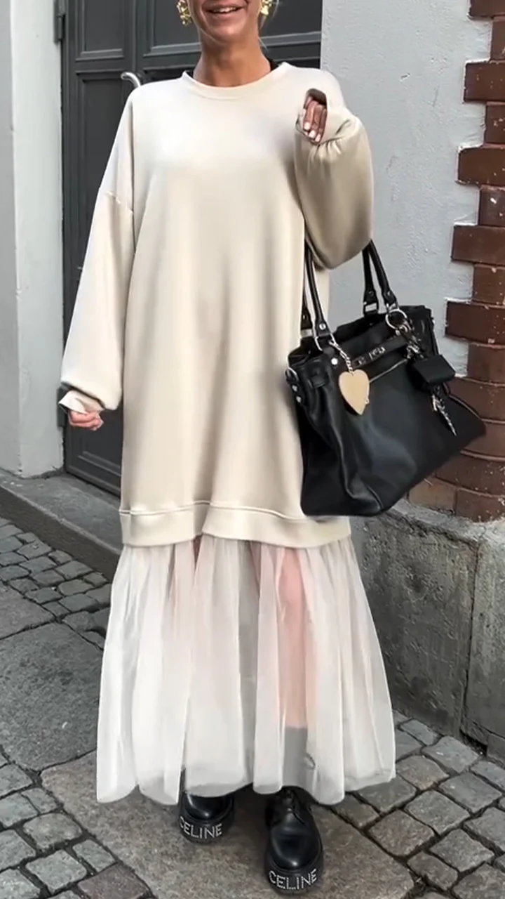 Women's Round Neck Lace Stitching Casual Dress