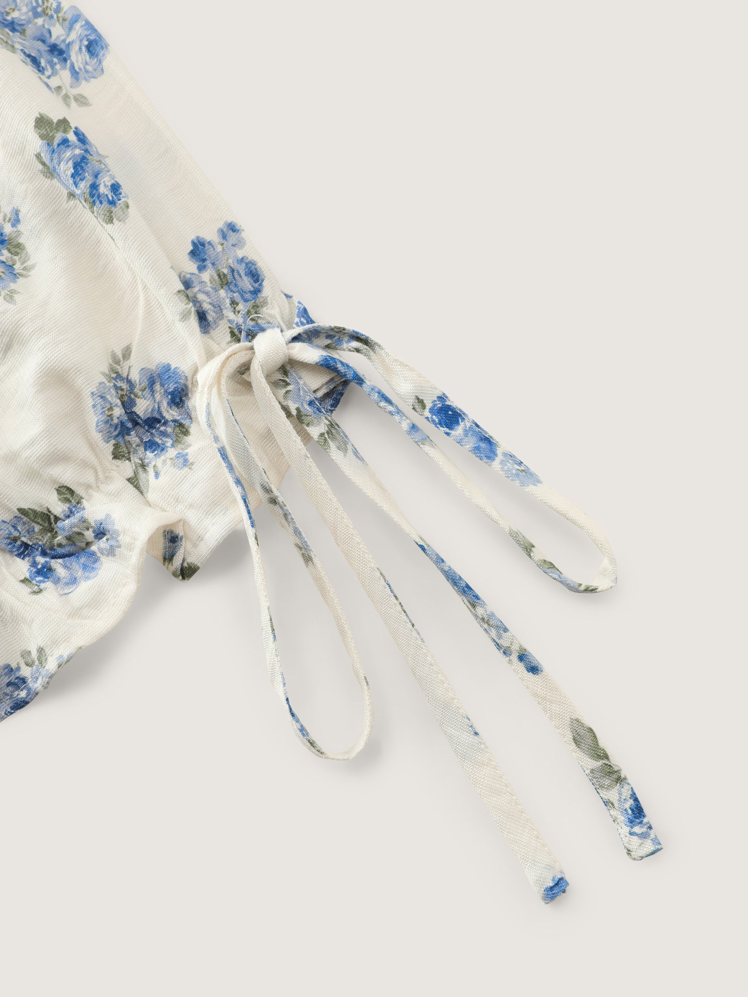 Floral Print Shirred Bodice Sleeve-Tie Maxi Dress