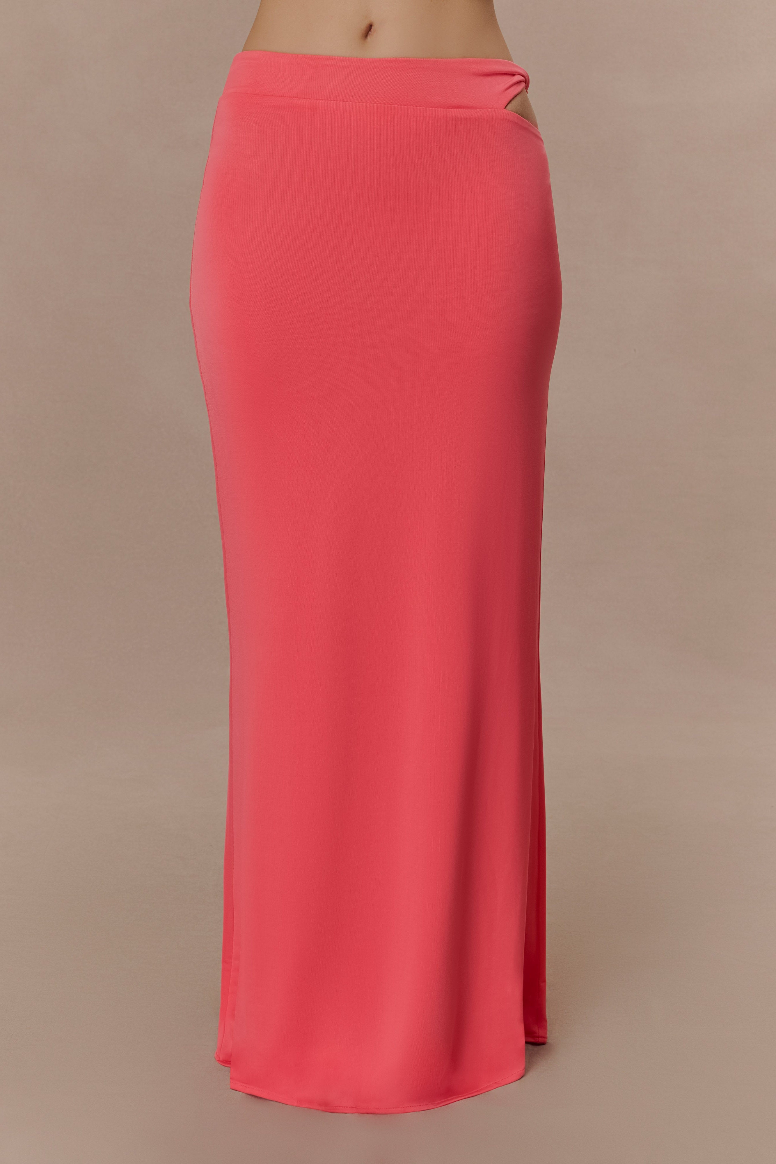 Coral Slinky Twist Midi Skirt