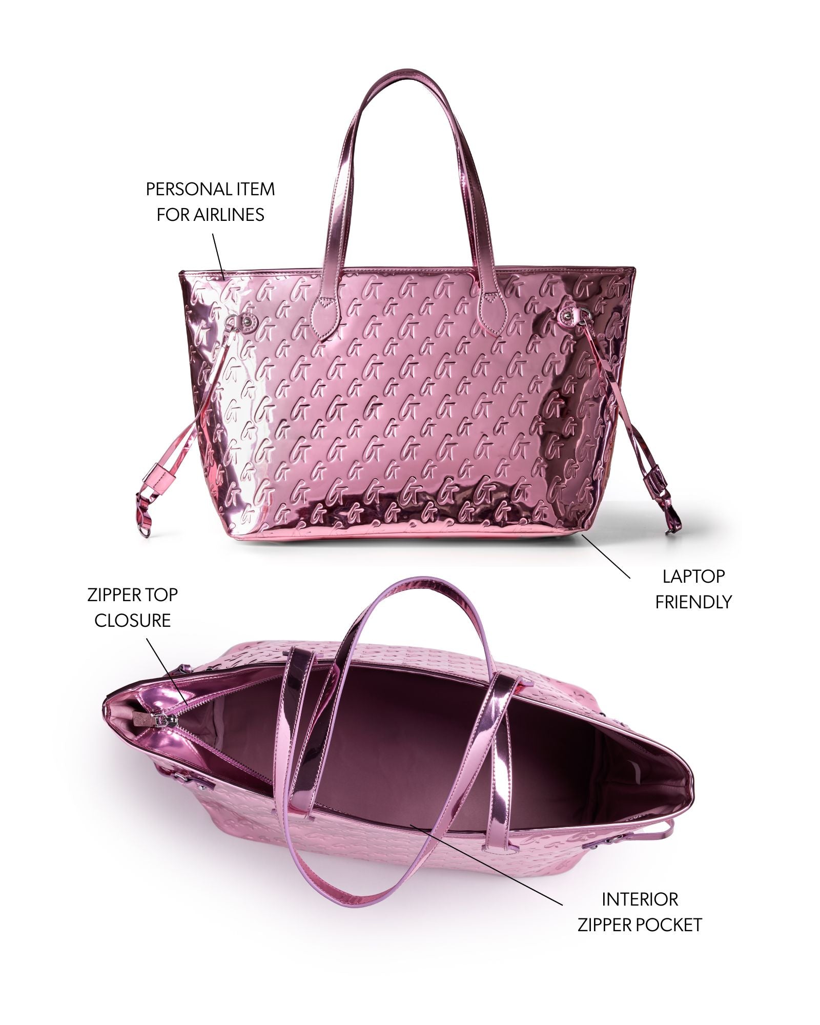 METALLIC MONOGRAM GLAM TOTE - METALLIC PINK
