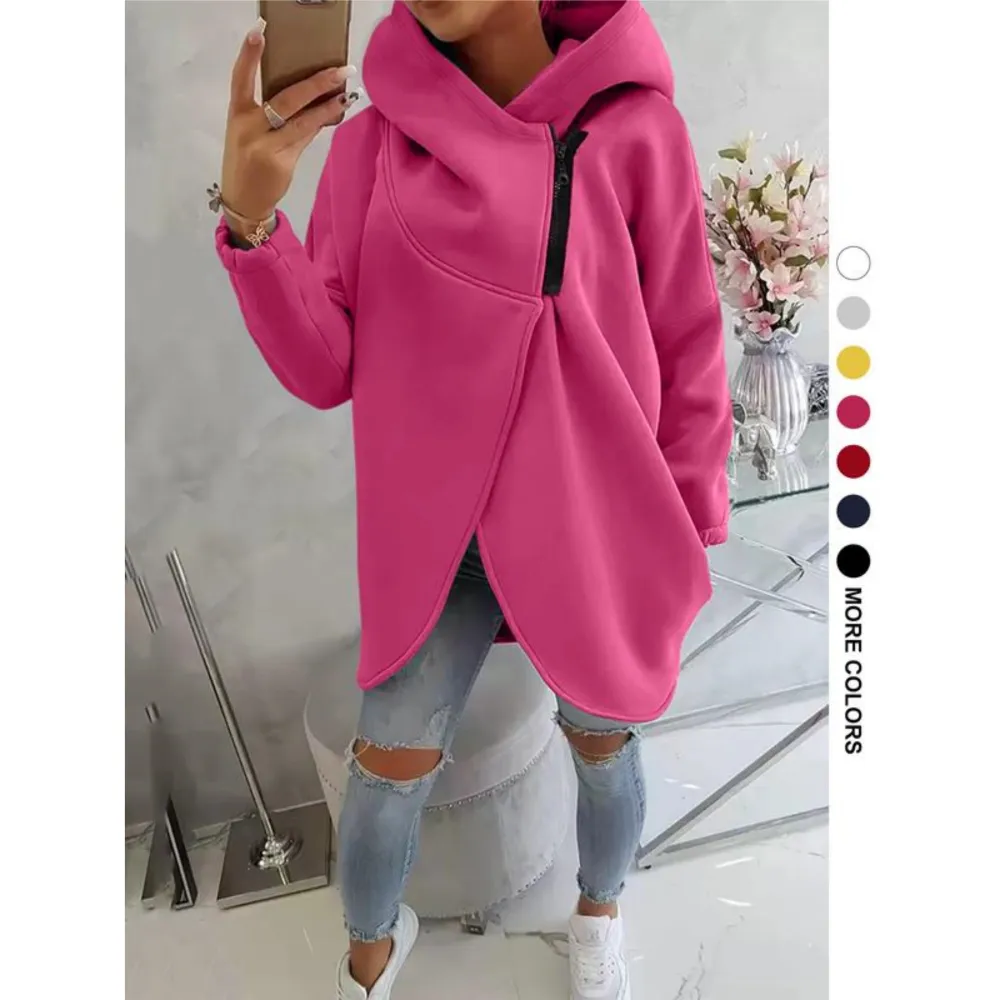 Women's Fleece Hoodie with Stylish Asymmetrical Hemline