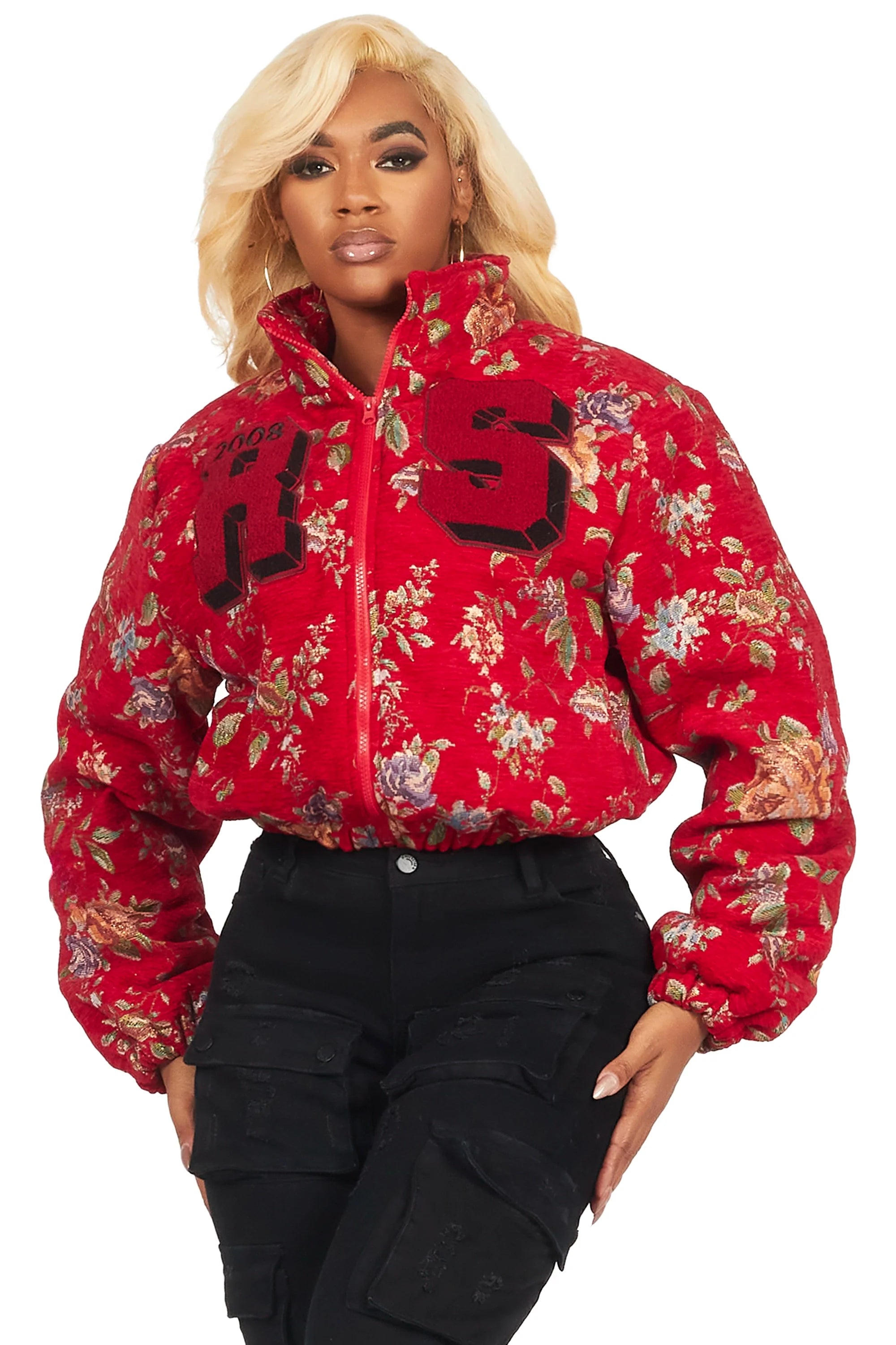 Marionna Red Tapestry Puffer Jacket
