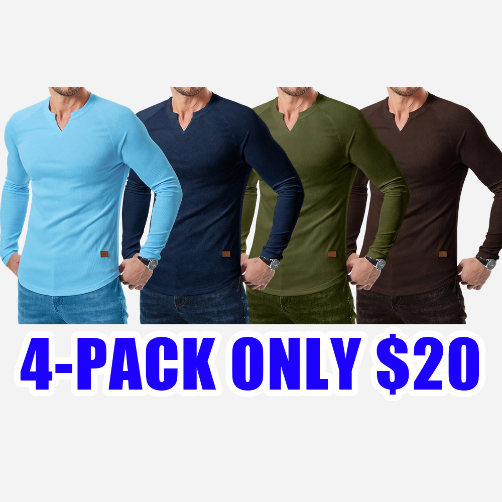 Men’s Long Sleeve Muscle T-Shirt – Ribbed V-Neck Longline Tee