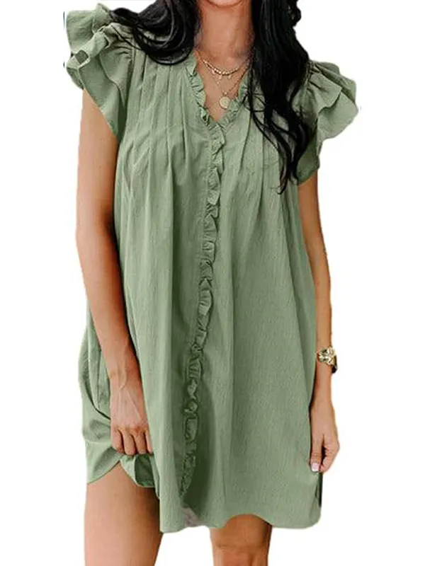 Elegant V-Neck Ruffle Sleeve Dress for Women