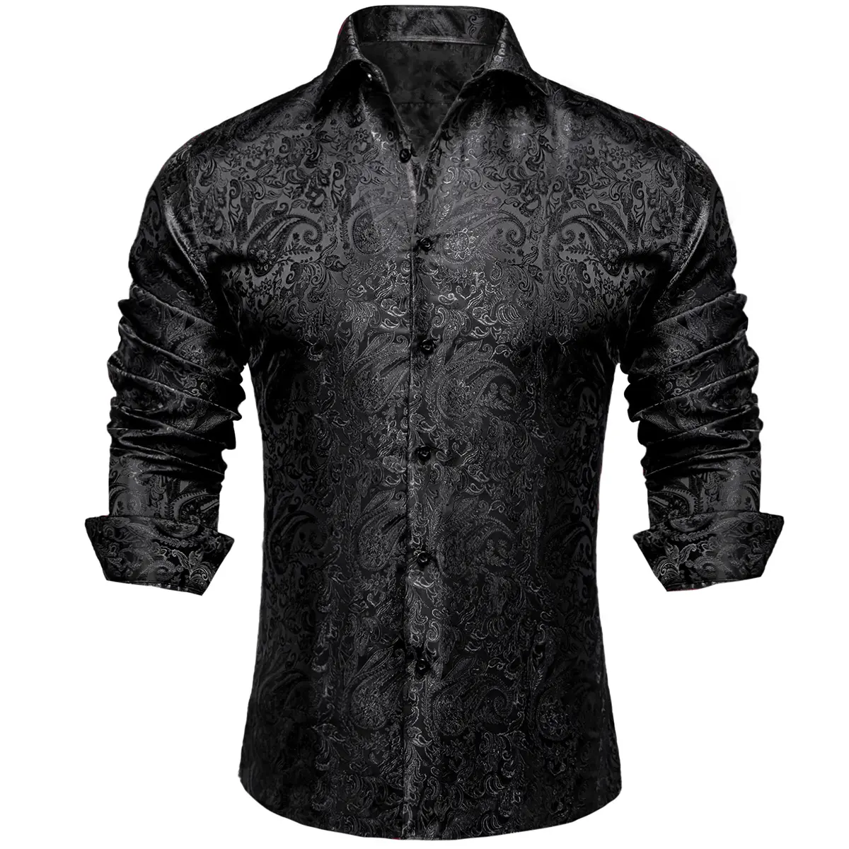 Men's Paisley Dress Shirt Long Sleeve Wrinkle Free Button Down Cowboy Shirts - Black