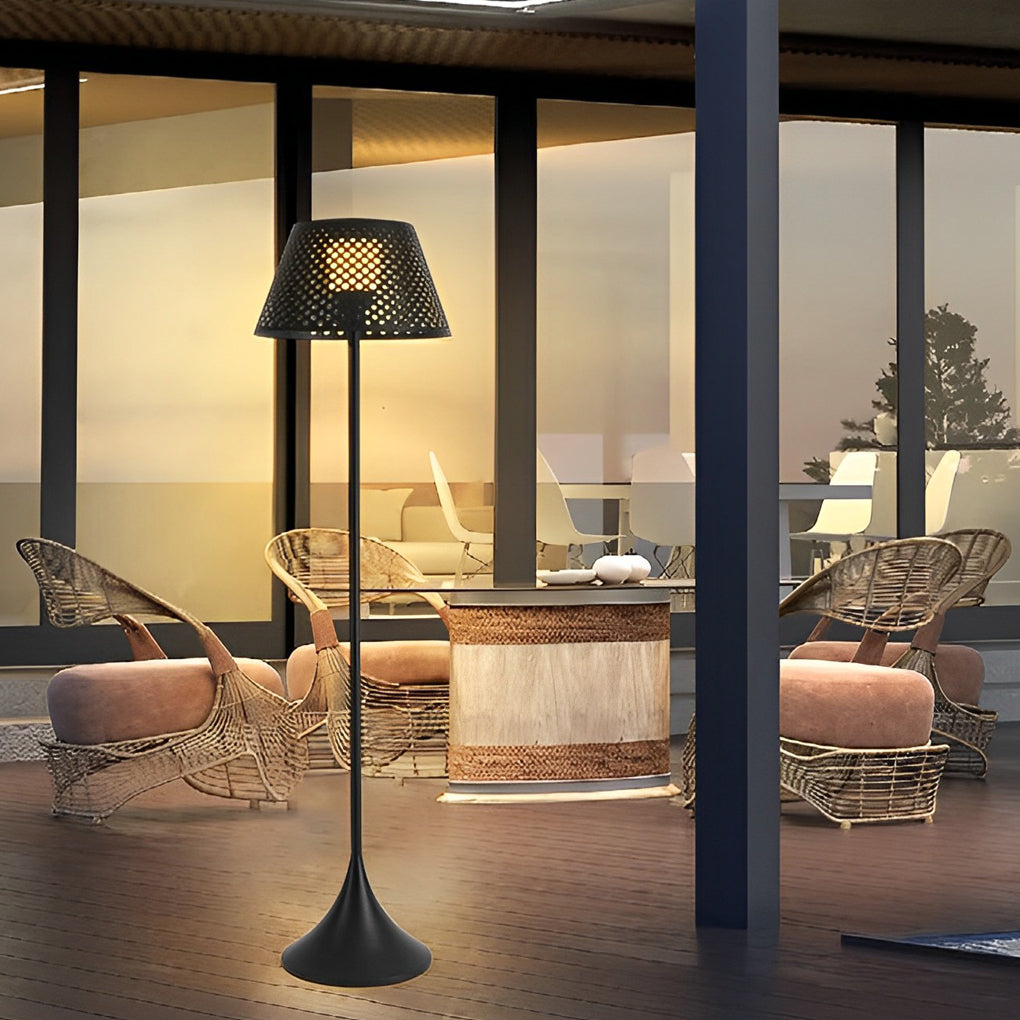 Rattan Metal Waterproof LED Solar Powered Modern Outdoor Floor Lamp