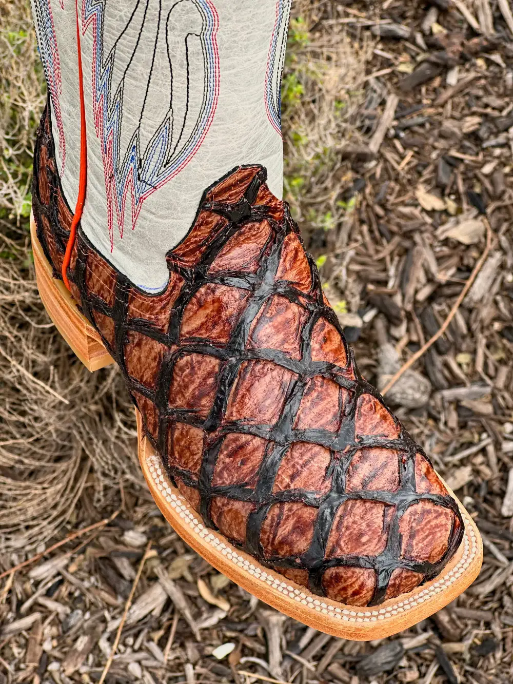 Mens Cognac Piraruco With White Shaft Leather Boots