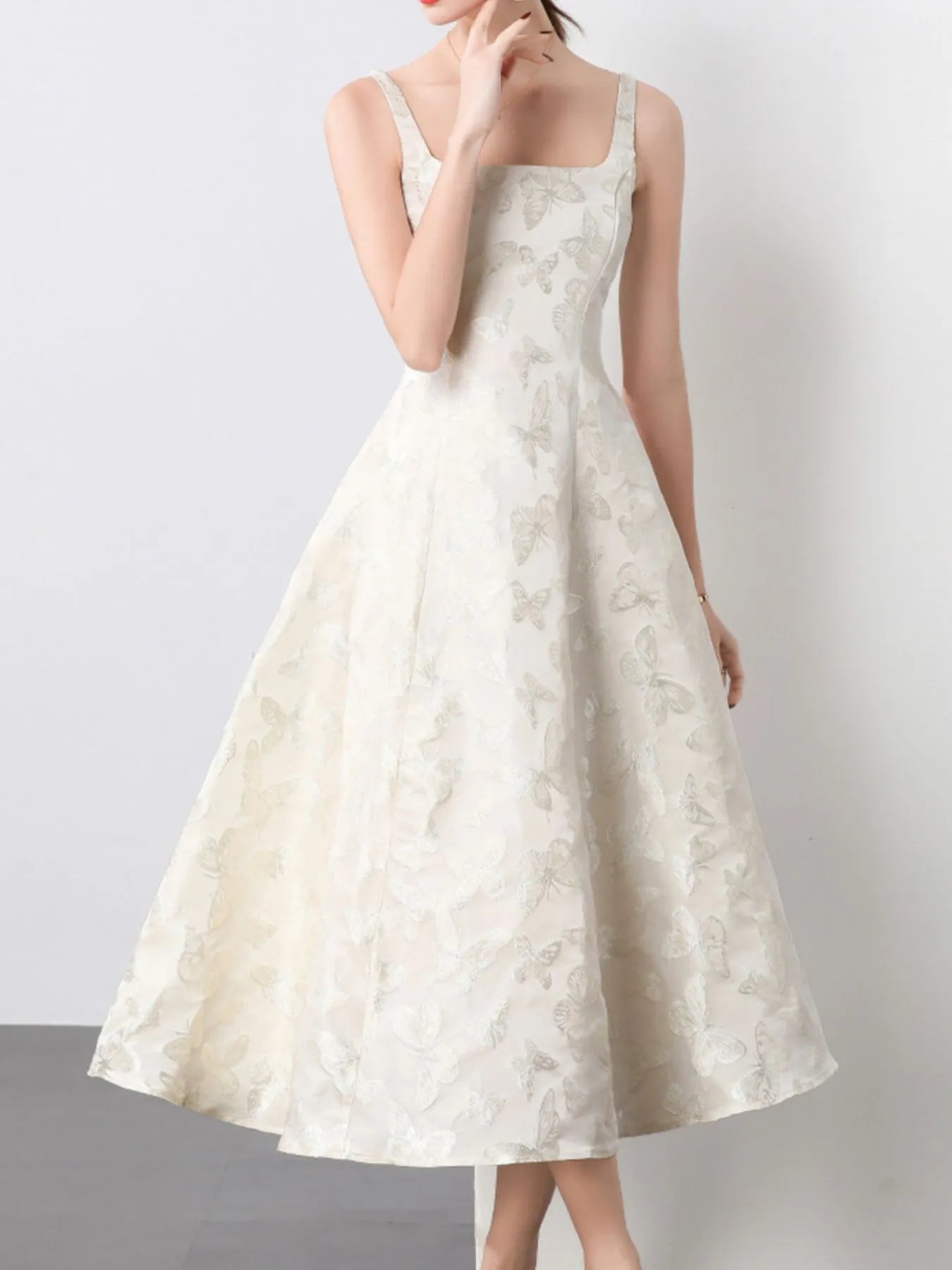 Butterfly Pattern A-Line Sleeveless Midi Dress