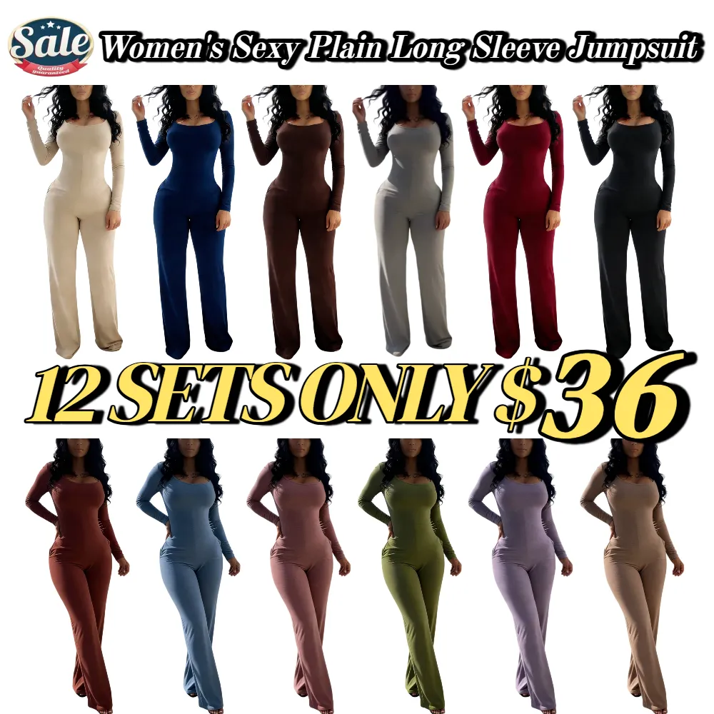 Women's Sexy Plain Long Sleeve Jumpsuit