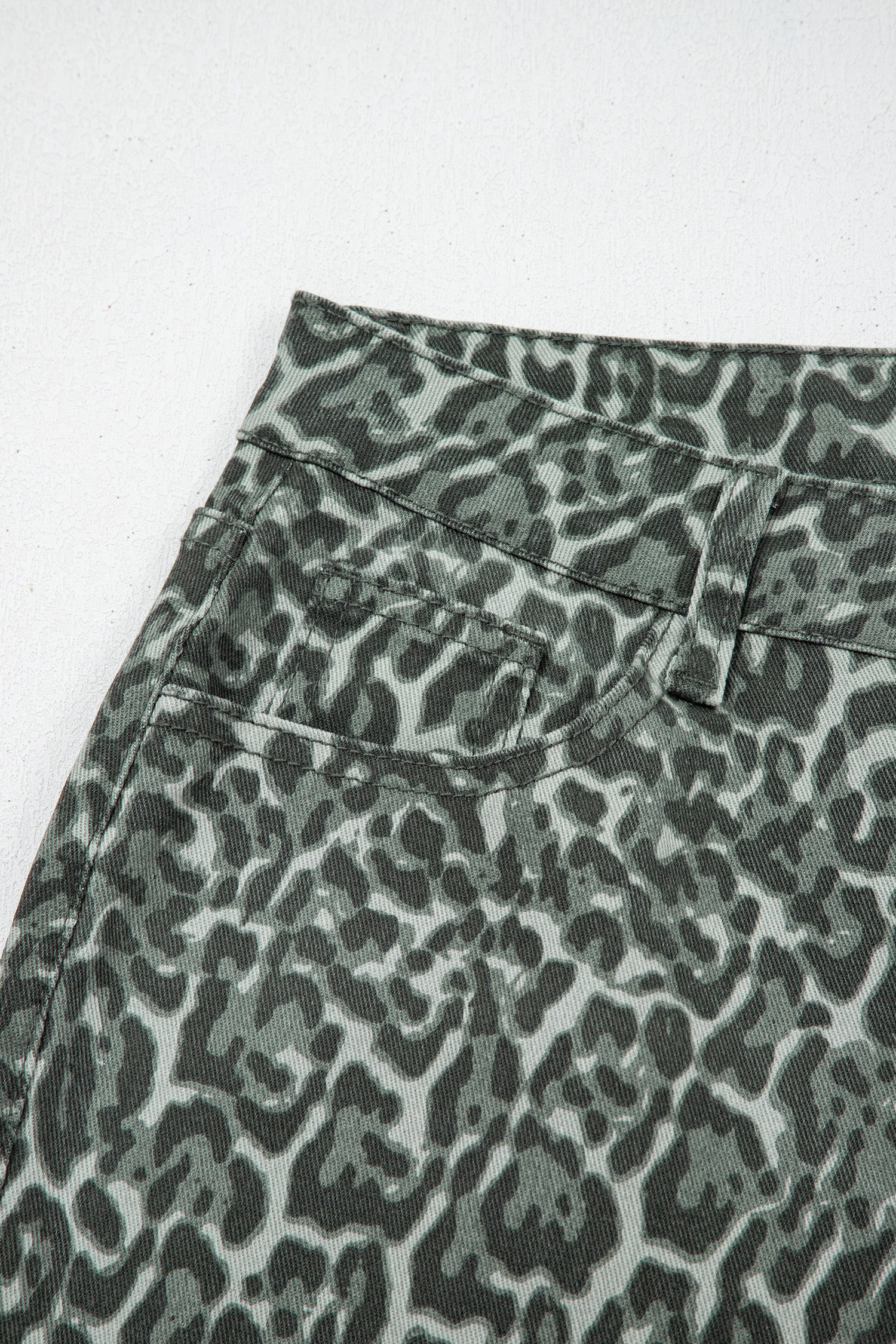 Gray Leopard Frayed Edge Wide Leg High Waist Jeans