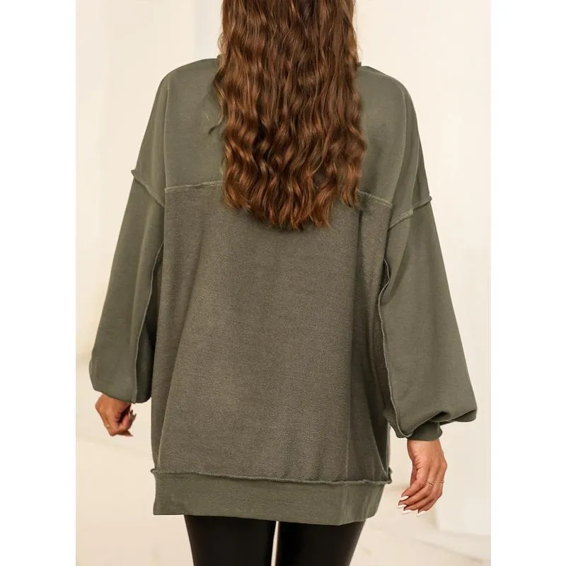 Women's Oversized Button Henley Sweatshirts