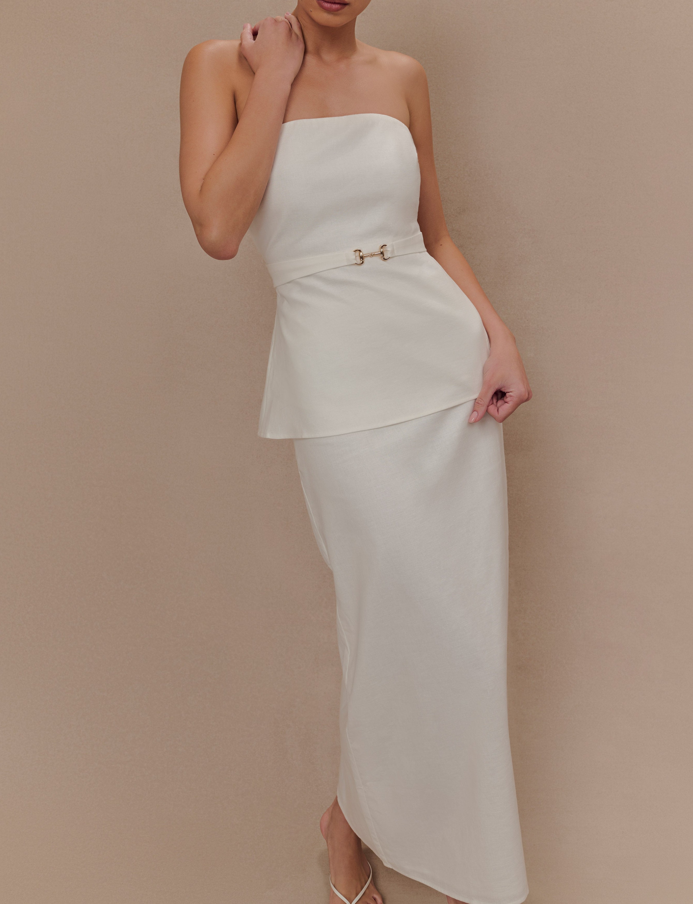 Ivory Strapless Linen Top