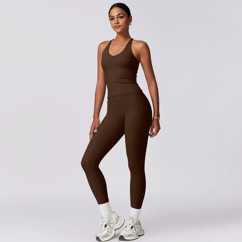 Women's Crisscross Back Tank & High-Waist Butt-Lift Leggings Set