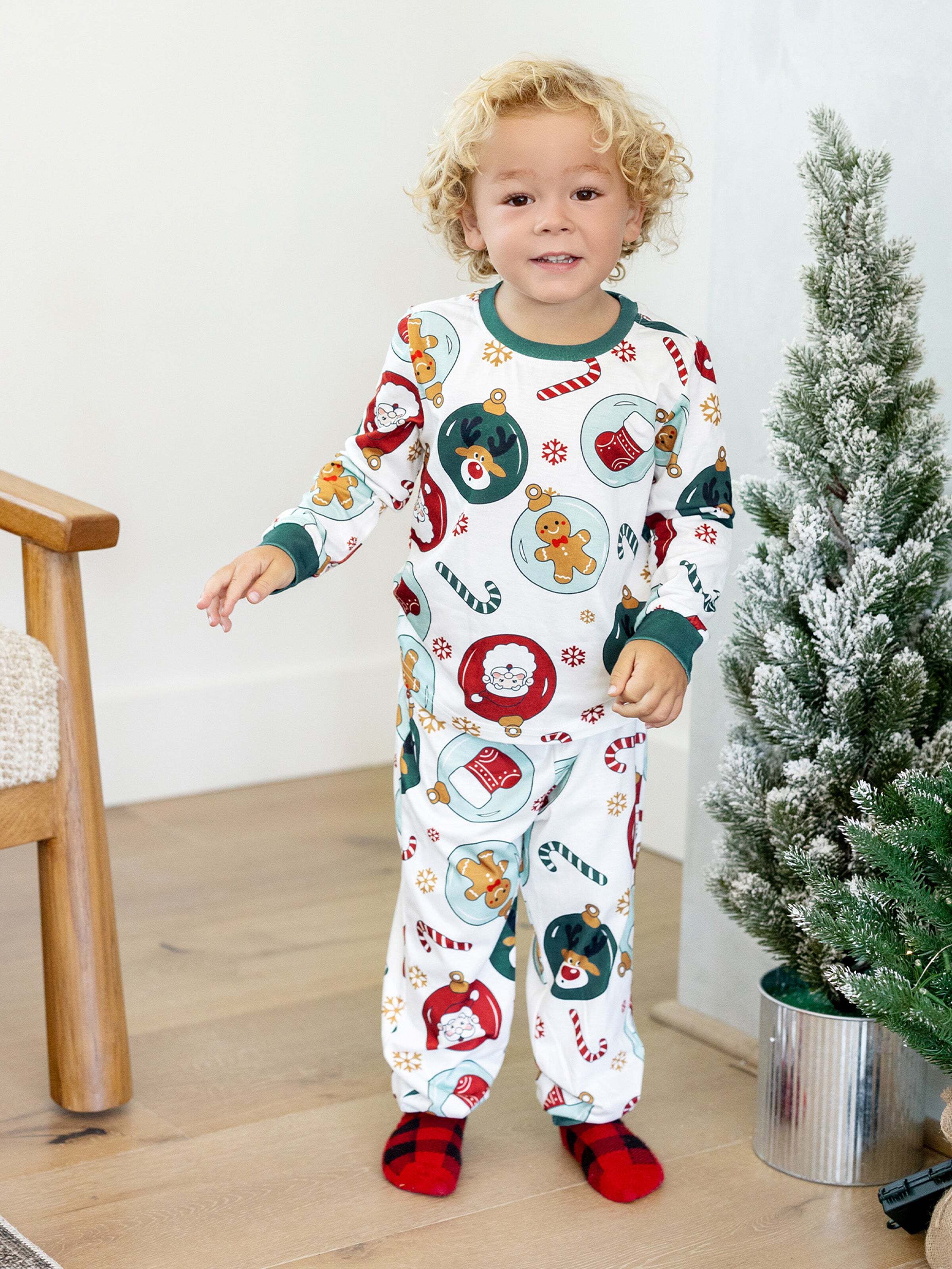 Christmas Matching Family Pajamas Set Reindeer and Santa Claus PJS with Christmas Socks Green