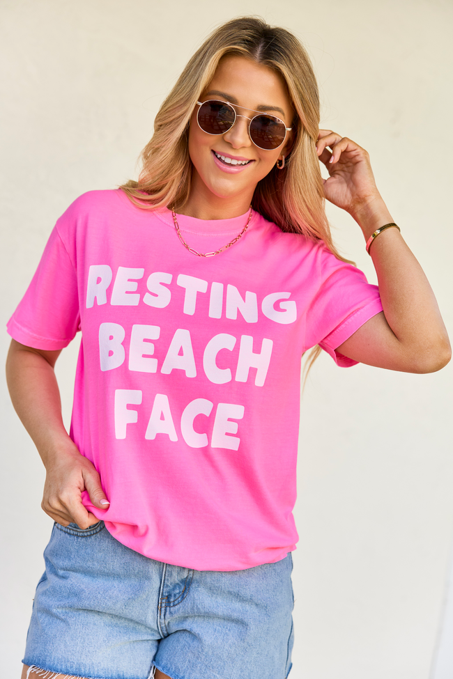 Resting Beach Face Neon Pink Graphic Tee