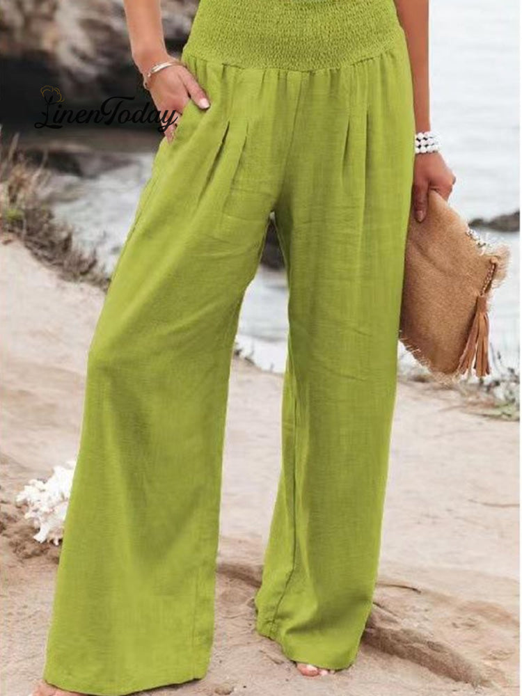 Women's Cotton and Linen Waist-waisted Wide-leg Pants