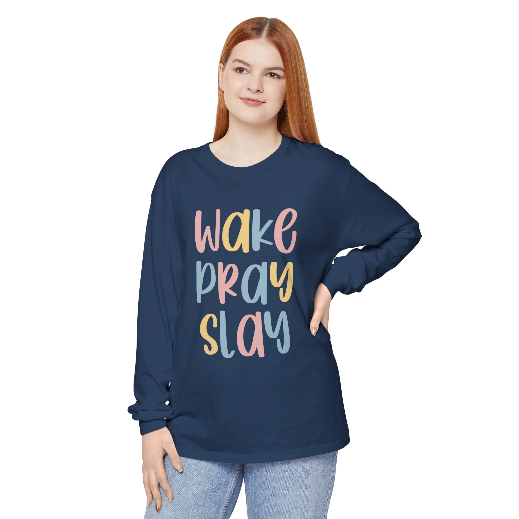 Wake Pray Slay Unisex Garment-dyed Long Sleeve T-Shirt