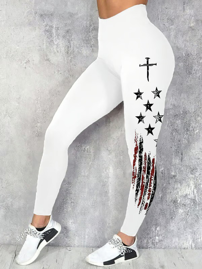 Women's Casual Retro Flag-Print Leggings