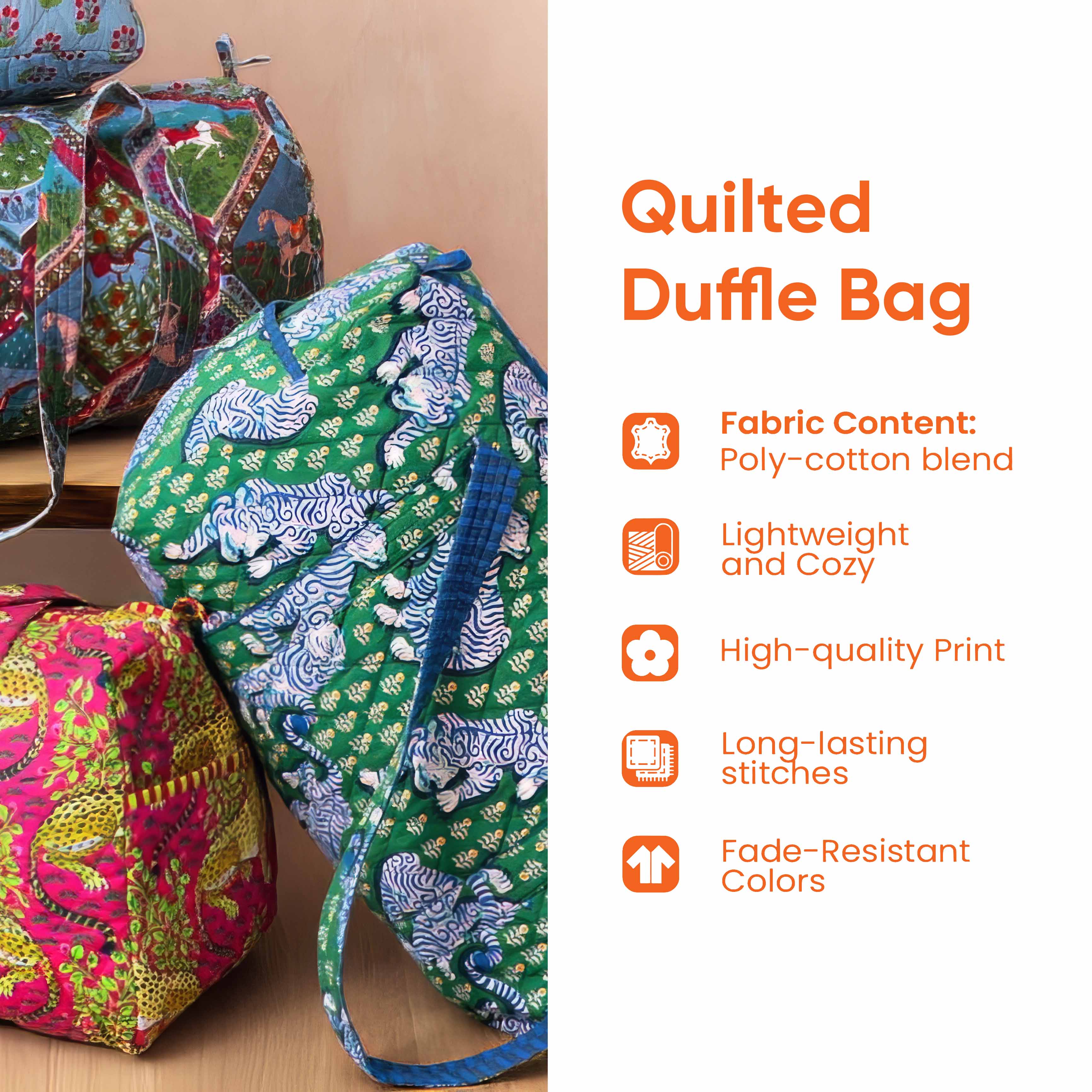 Hippie Van Quilted Duffle Bag – Retro Floral Travel & Weekender Bag