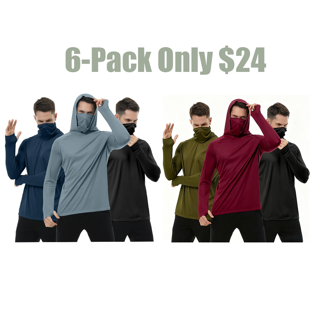 3 PACKS Men's Athletic Hoodies Long Sleeve Fishing Shirts for Men Hooded Set with Face Mask