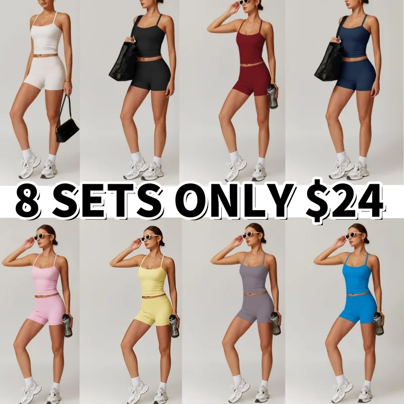Women's Solid Cami Top & Shorts Fitness Sportswear Set (Just $3 a set!)