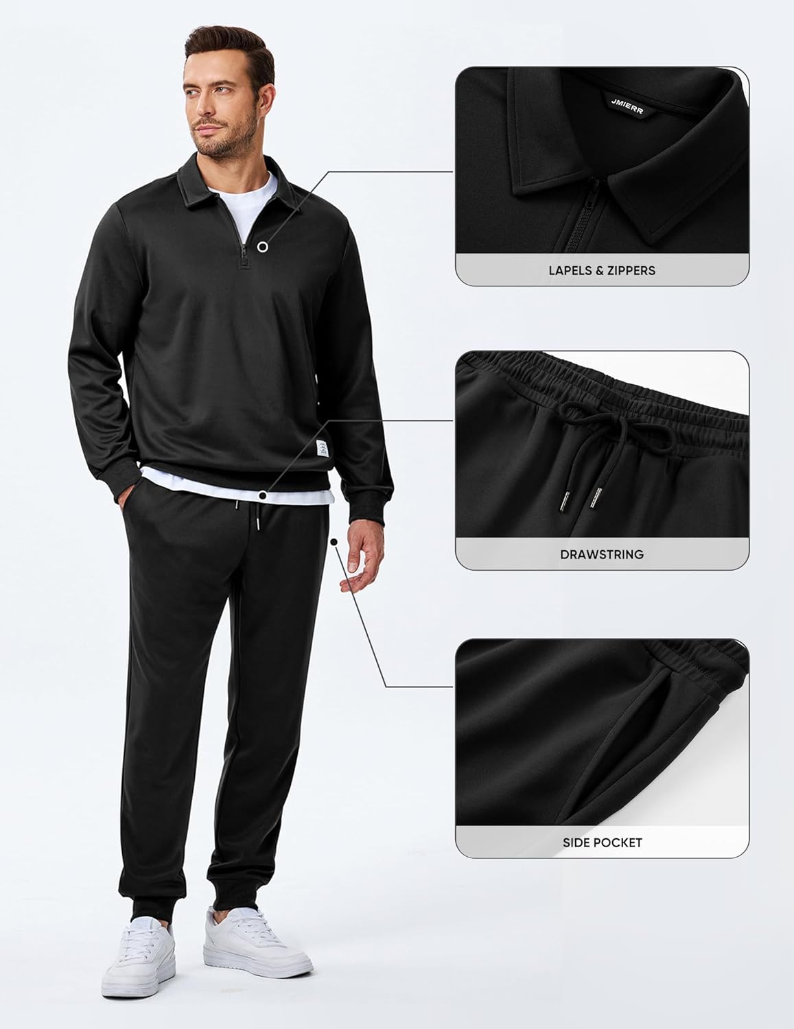 Men's Track Suits 2 Piece Outfits Quarter Zipper Polo Shirt Tracksuit & Joggers Sweatpants Sweatsuit Sets