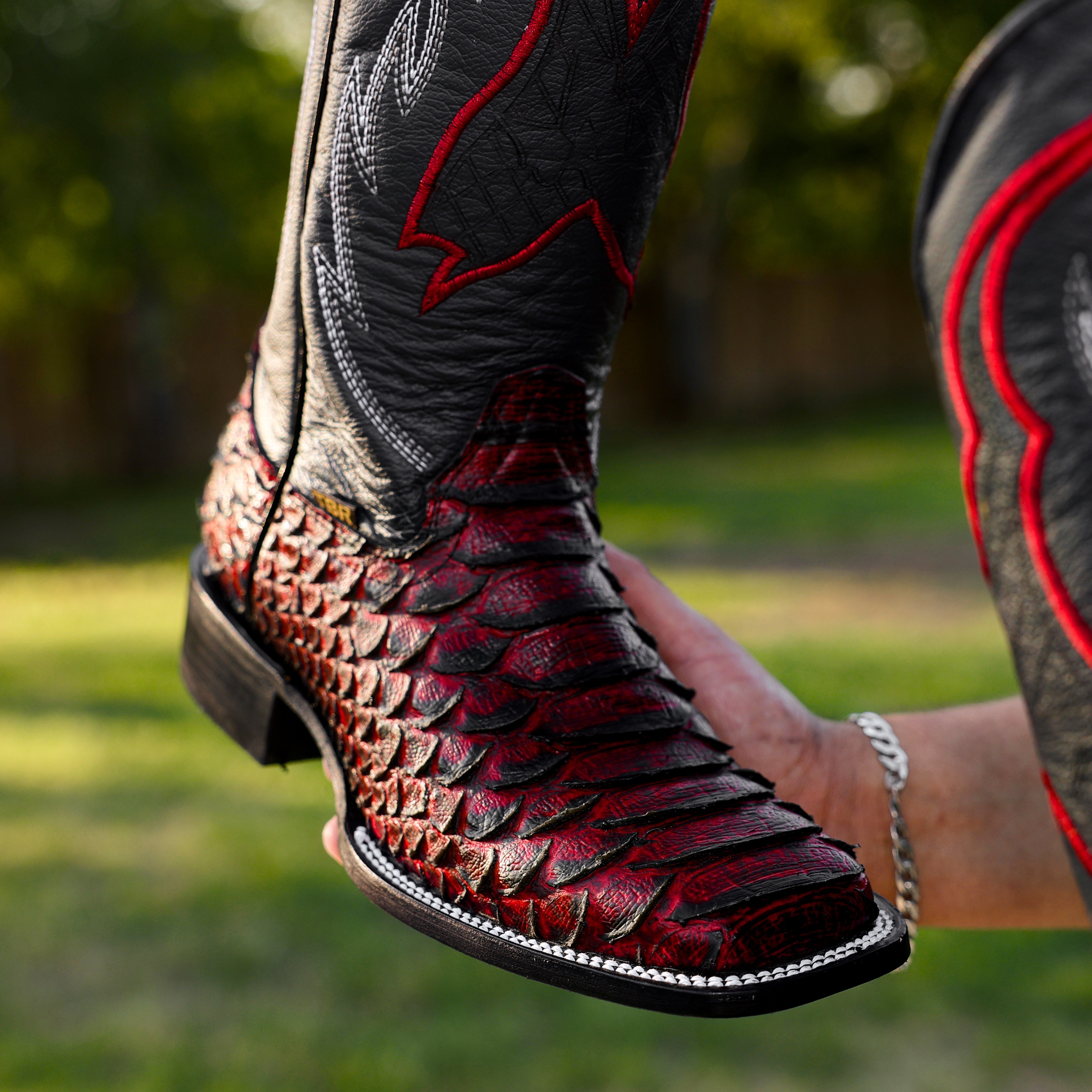 Black Cherry Python Leather Boots - Square Toe