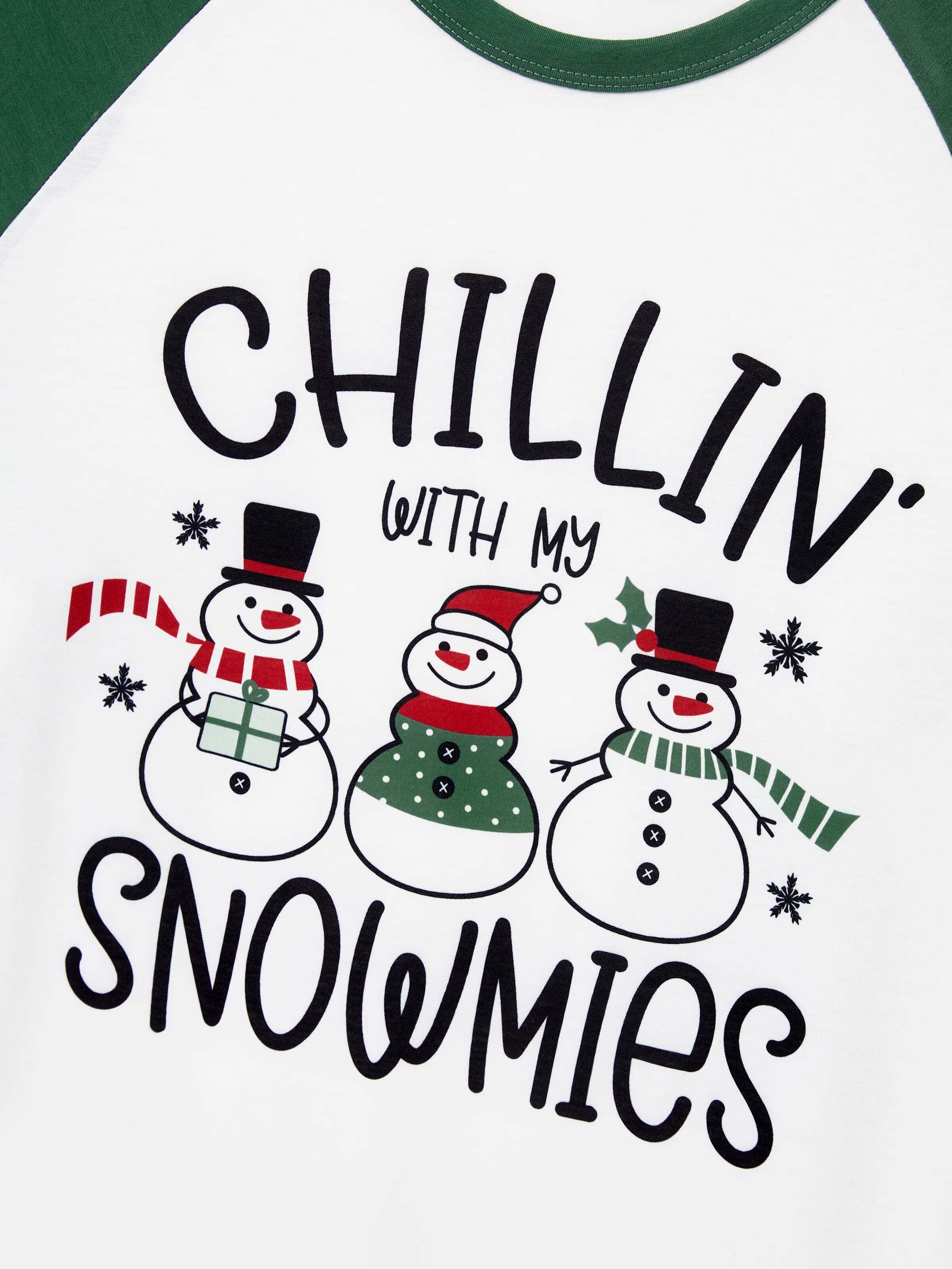 Christmas Matching Family Pajamas Set Christmas Snowman Print PJS with Christmas Socks Mint Green