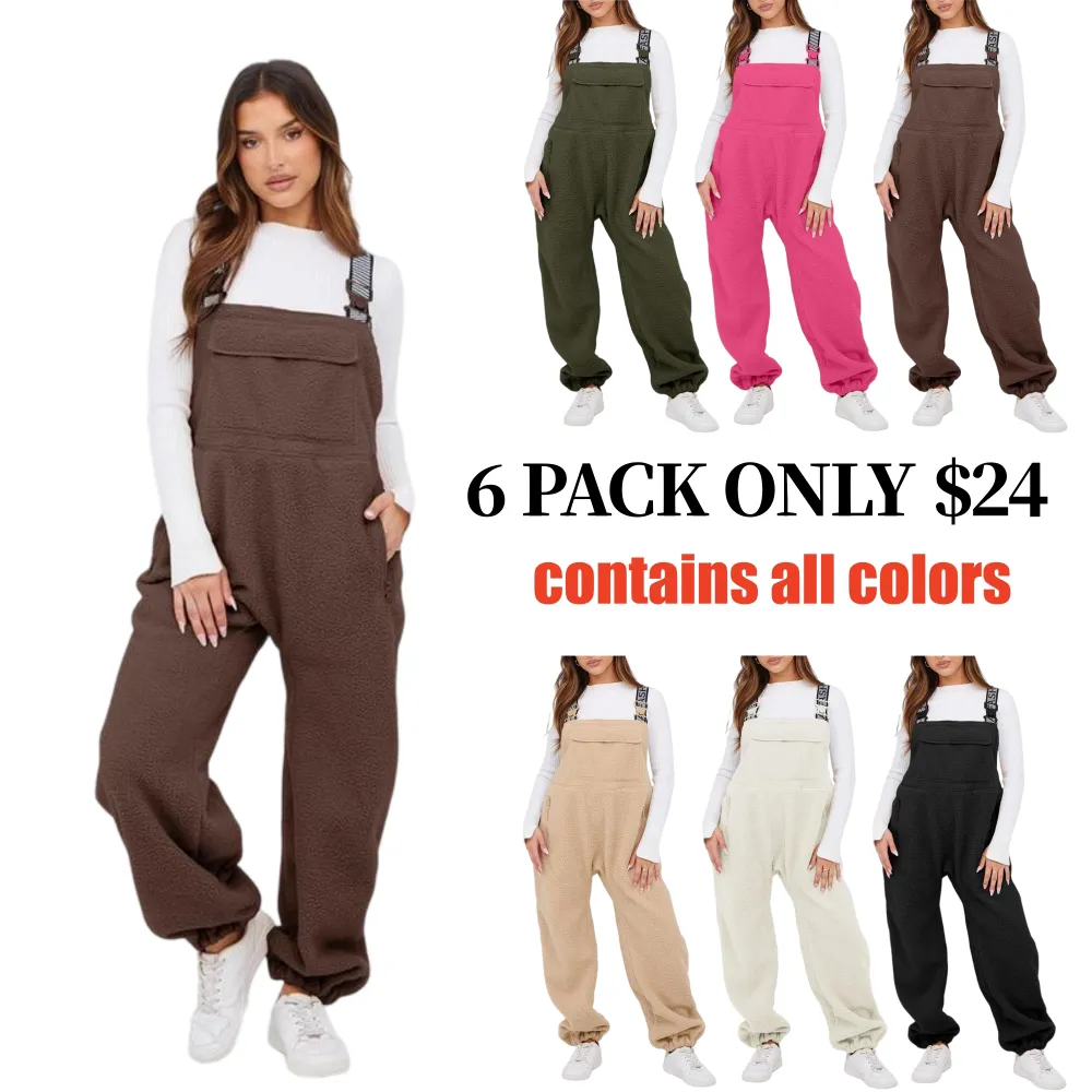Women Fleece Overalls One-piece Bibs Jumpsuits