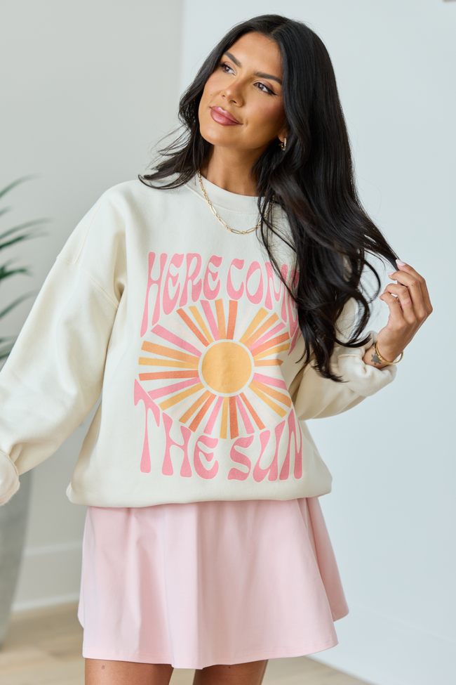 Here Comes The Sun Burst Cream Graphic Sweatshirt