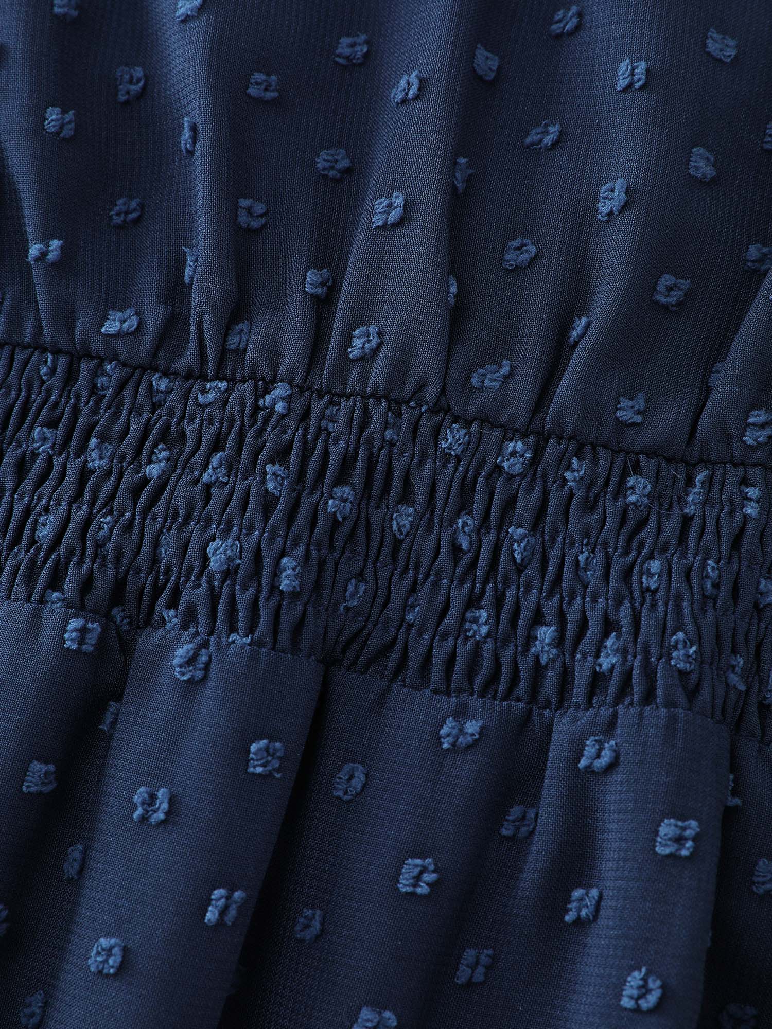 Textured Cinched-Waist V-Neck Midi Dress