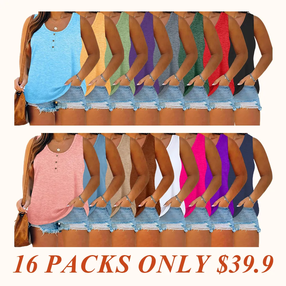 Summer New Trend Large Size Women's Tank Button Casual Vest, Fitted Plain Design, Perfect for Daily Wear