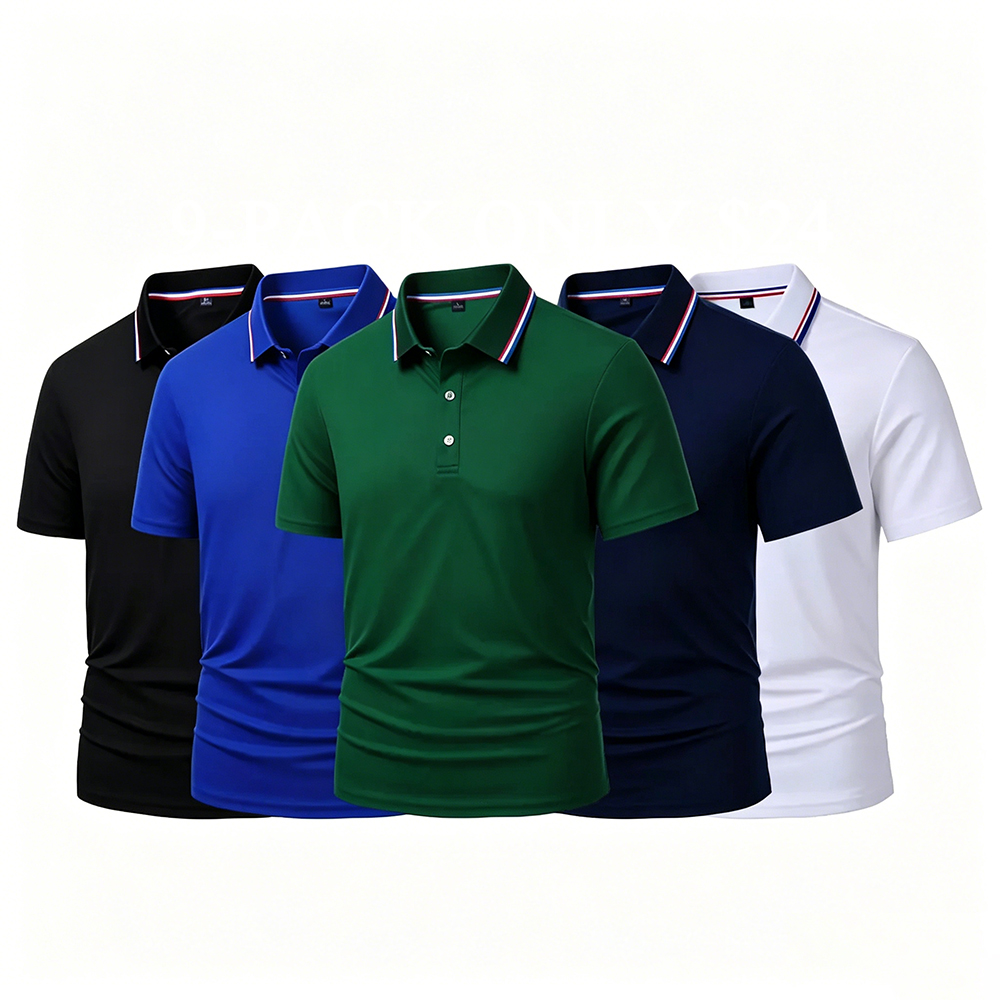 Men's Quick Dry Color Block Striped Polo Shirt