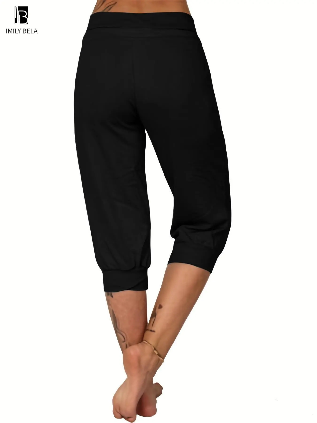Women's Plain Drawstring Waist Capris Pants, Casual Pocket Trousers for Daily Wear, Ladies Bottoms for All Seasons