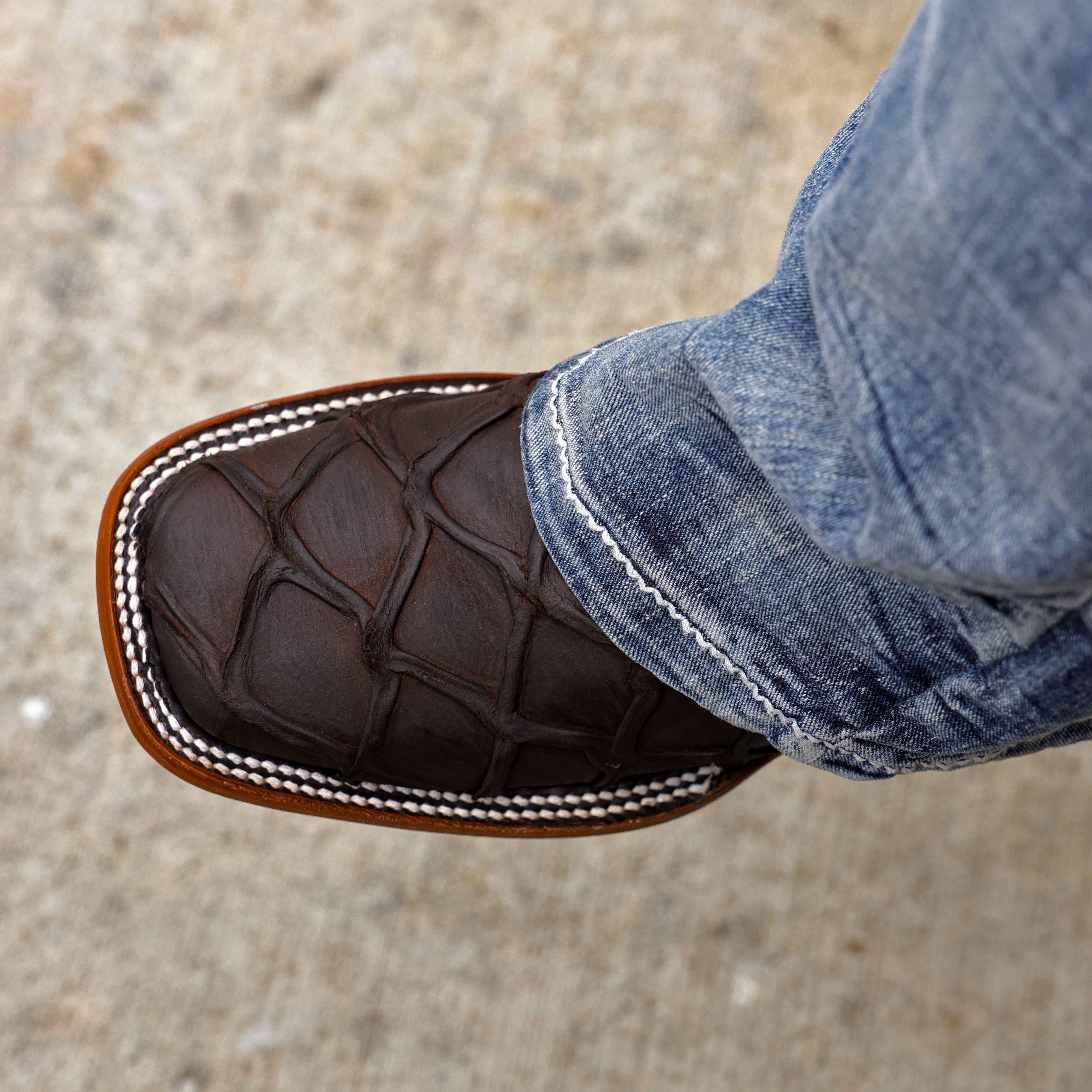 Matte Brown Pirarucu Leather Boots - Square Toe