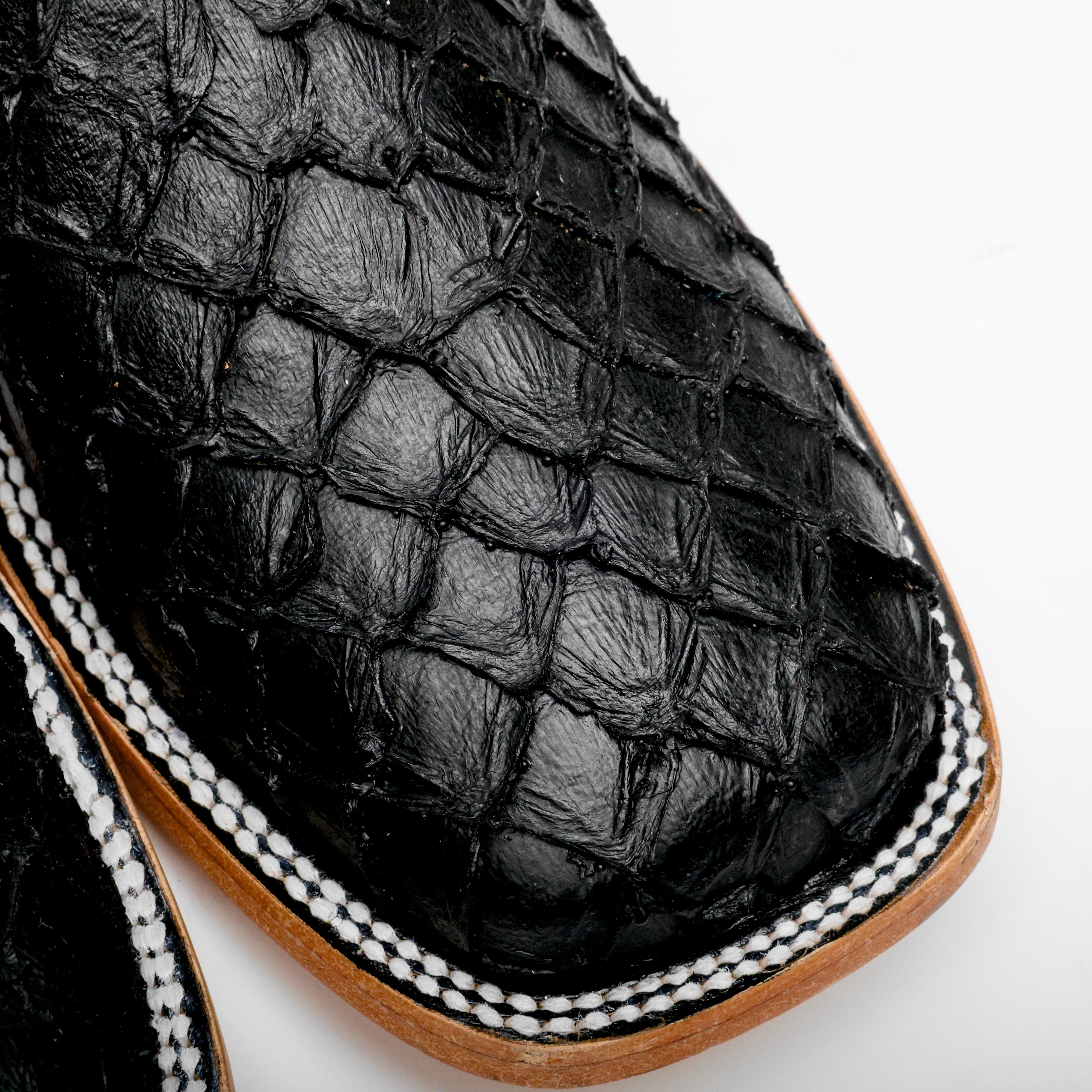 Black Mini Pirarucu Leather Boots - Square Toe