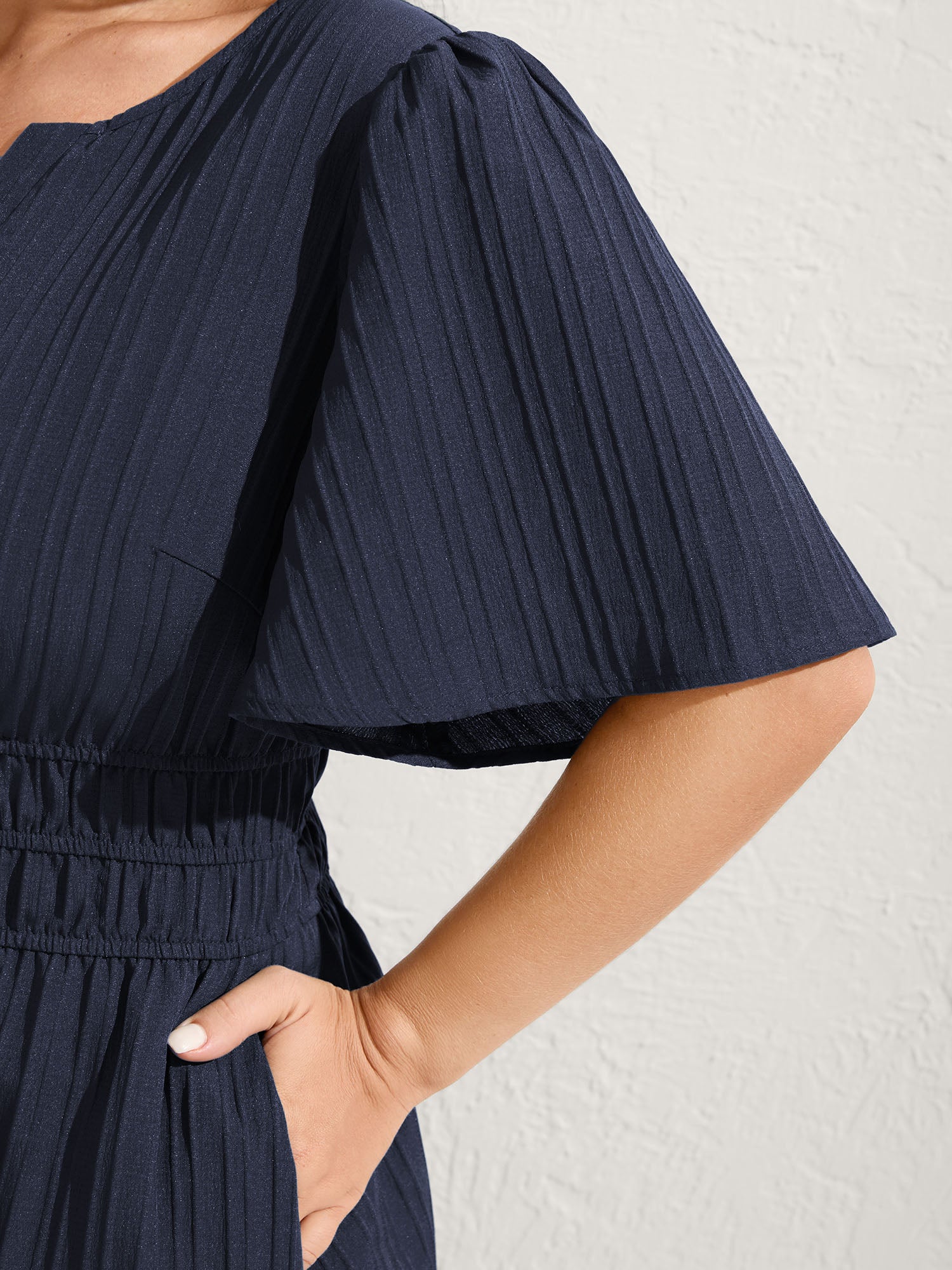 Textured Shirred Cinched Waist Maxi Dress